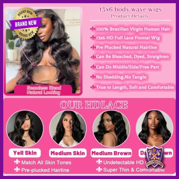 13x6 HD Lace Front Wig 180 Density Body Wave Human Hair Glueless Pre-Plucked main image 5
